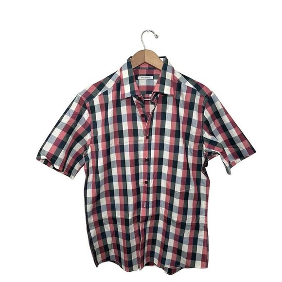 Paco Rabanne Slim Fit Shirt Short Sleeve‎ Men Plaid Button Up Size 105 Large - Picture 1 of 4
